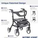 Drive Medical Nitro Sprint Foldable Rollator Walker with Seat - Lightweight Support - Large Wheels - Compact Folding Design - Adjustable Comfort - Standard Size - Black