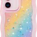 ZTOFERA for Samsung Galaxy A16 4G/5G Case 6.7",Cute Curly Wave Case with Glitter Rainbow Star,Clear Shiny Bling Soft TPU Shockproof Phone Protective Cover for Galaxy A16-Rainbow Pink