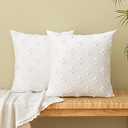 EMEMA Decorative Throw Pillow Covers Sun Flower Jacquard Pillowcase Cushion Case Square for Couch Sofa Bed Living Room Bedroom Set of 2, 16x16 Inch, White