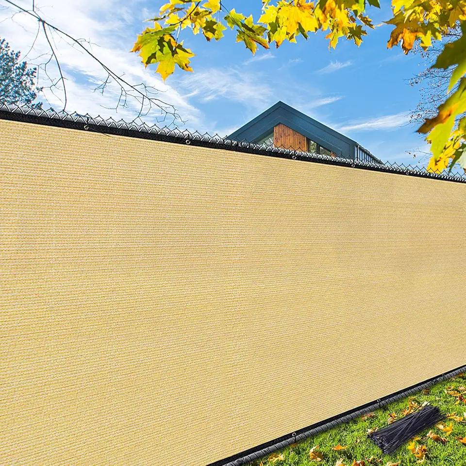 iCover 4x50ft Privacy Screen Fence, Outdoor Fencing Panels, Garden Windscreen Mesh Shade Sail Net Barrier, Include Reinforced Bindings and Brass Grommets Cable Zip Ties, Sand