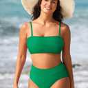 Pink Queen Women's High Waist Bikini Set Removable Strap Bandeau Two Piece Swimsuit Bathing Suit (Green, M)