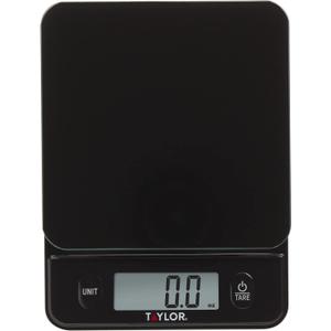 Taylor Glass Top Food Scale with Touch Control Buttons, 11 lb Capacity, Black