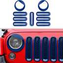 JWWY Front Grille Insert Radiator Grille Grillwork Surround Assembly Inserts Headlight Headlamp Cover Trim Set Fit for 2007-2017 Jeep Wrangler JK JKU Exterior Accessories 9pcs Blue
