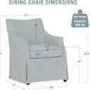 Martha Stewart London Upholstered Skirted Dining Arm Chair with Casters Curved Back, Removable Seat Cushion, for Dining Room, Home Office, or Living Space, Light Blue, 26"D x 25"W x 34"H