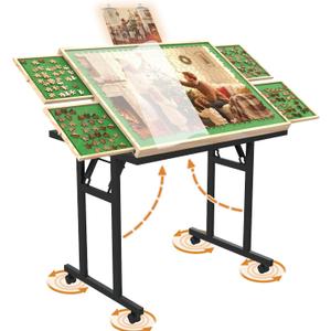 Doerpuz Puzzle Table with Folding Legs, 1500 Pieces Puzzle Table for Adults with Drawers, Cover, Wheels, 5 Adjustable Up Angles Wooden Jigsaw Puzzle Board for All Ages
