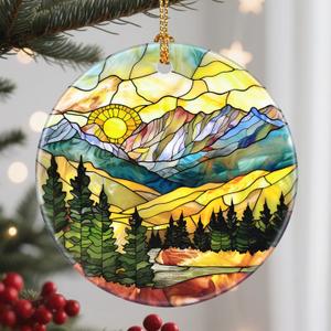 Christmas Ornaments, 2.8 Inch Ceramic Hanging Ornament, Christmas Tree Ornaments, Xmas Decorations, Holiday Decorations, Holiday Party Gifts, and Xmas Gift Ideas - Mountain Range