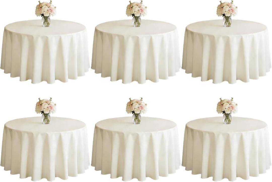 WIGENIUS 6 Pack Ivory Tablecloth Round Tablecloths 90 Inch, Polyester Table Cloth for 5 Foot Round Tables, Wrinkle Resistant Washable Fabric Table Covers for Party, Wedding Banquet
