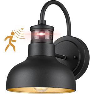 7 Motion Sensor Outdoor Lights, Outdoor Light Fixture Dusk to Dawn with E26 Base Socket, IP65 Waterproof Outside Wall Light for Barn, Balcony, Entrance, Front Door, Porch, 2210SBK(G)-1 (Black)