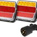 LED Magnetic Trailer Light Kit, 2PCS LED Trailer Light Universal, Direction Indicator Brake License Plate Light, IP68 Waterproof, Adsorbed Magnet, with 24ft Cable 7-pin Plug (Red Amber Lens)
