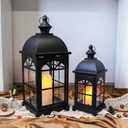 TRIROCKS Set of 2 Decorative Vintage Candle Lanterns 14.5"&20" H Farmhouse Outdoor Hanging Lanterns with Tempered Glass for Porch, Balcony, Patio, Home, Centerpieces, Indoor, Outdoor(Black)