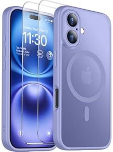 SPIDERCASE Magnetic for iPhone 16 Plus Case, with 2 Pcs [Tempered Glass Screen Protector] Translucent Matte Back Slim Shockproof Protective Phone Case for iPhone 16 Plus 6.7'', Light Purple