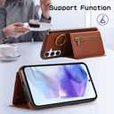 Compatible with Samsung Galaxy S26 Plus S26+ 5G Wallet Case with Tempered Glass Screen Protector Crossbody Shoulder Strap Buckle Card Holder Cell Phone Cover for S26Plus 26S + S 26 26+ Women Brown