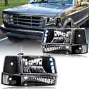 LED Headlights for 1992-1996 Ford F150/F250/F350/ 1992-1996 Bronco Headlamp W/LED Bar Black Housing Clear Reflector