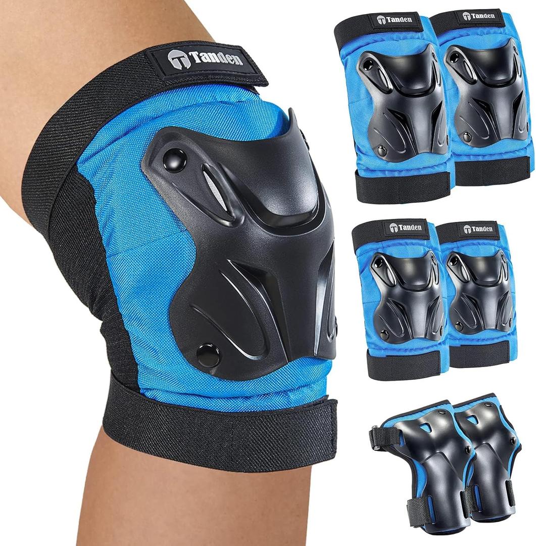 Tanden Skating Protective Gear Knee and Elbow Pads Wrist Guards for Roller Skating Skateboarding, Skate Pads Adult Knee Pads (Youth (9-15 years), Blue)
