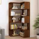 IOTXY 6-Tier L-Shaped Corner Bookshelf - 66" Tall Wooden Freestanding Bookcase with Open Shelf Units, Walnut