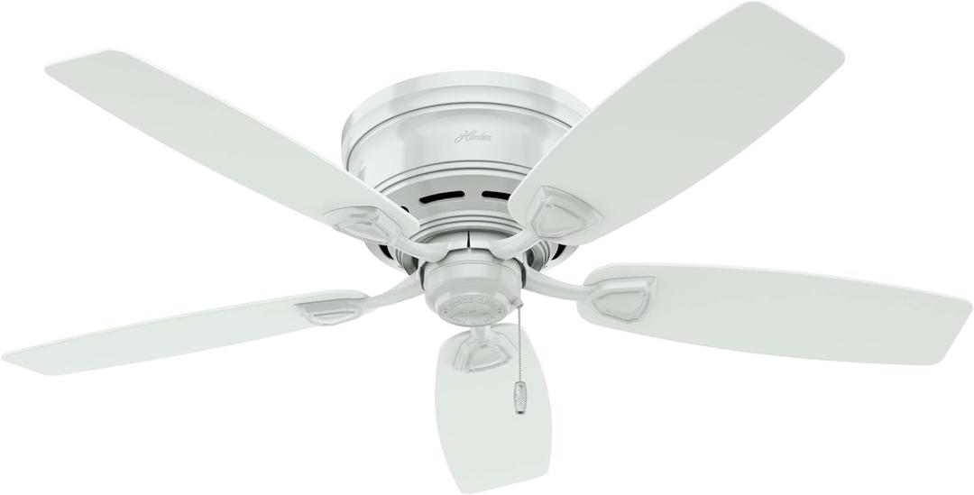Hunter Fan Company, 53119, 48 inch Sea Wind White Low Profile Indoor / Outdoor Ceiling Fan and Pull Chain (White Finish)