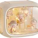 Display case for Figures with Light Adjustable Display Stand Clear Acrylic Display Box with Door Dust and Moisture Proof Suitable for Lego Collectibles Action Figures Pop Mart (Cream)