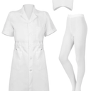 PROMOTED TO BIG SISTER Women Nurse Costume White Short Sleeve Medical Lab Coat Nurse Cap Solid Color Footed Pantyhose Costume, Size S