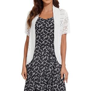 XUNZRLN Women's Open Front Bolero Shrug Lightweight Knit Hollow Out Cropped Cardigan, White, S