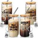 3 Sets Coaches Gifts for Men Women 16 oz Coach Glass Cups with Lids and Straws with Keychain Coaches Appreciation Gifts for Soccer Basketball, Gift for Coach Birthday(Best Coach)