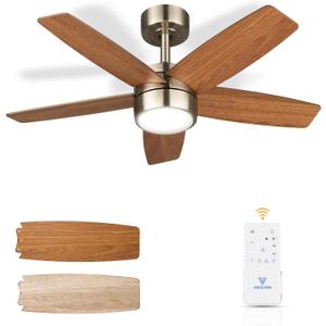 Vagizm Ceiling Fan with Light Remote: 36 Inch Small Ceiling Fans for Kids Bedroom Dorm Room Small Room Reversible Quiet DC Motor Dimmable Light with 6 Speeds (Brushed Nickel+Walnut)