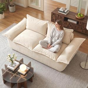 JUIKURY 55" Convertible Corduroy Sofa Bed, Boneless Foldable Loveseat Sleeper Couch, Compressed Foam Floor Sofa with Removable Cushions & Pillows for Small Space Living Room