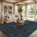 Nakagishi Neutral 9x12 Area Rugs for Living Room Washable, Navy