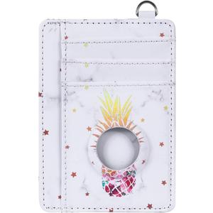 For AirTag Wallet Case for Women Girls, Cute Slim Minimalist Front Pocket Wallet Purse Compatible with AirTags, Credit Card Cash Holders with Built-in Case, Pink Pineapple