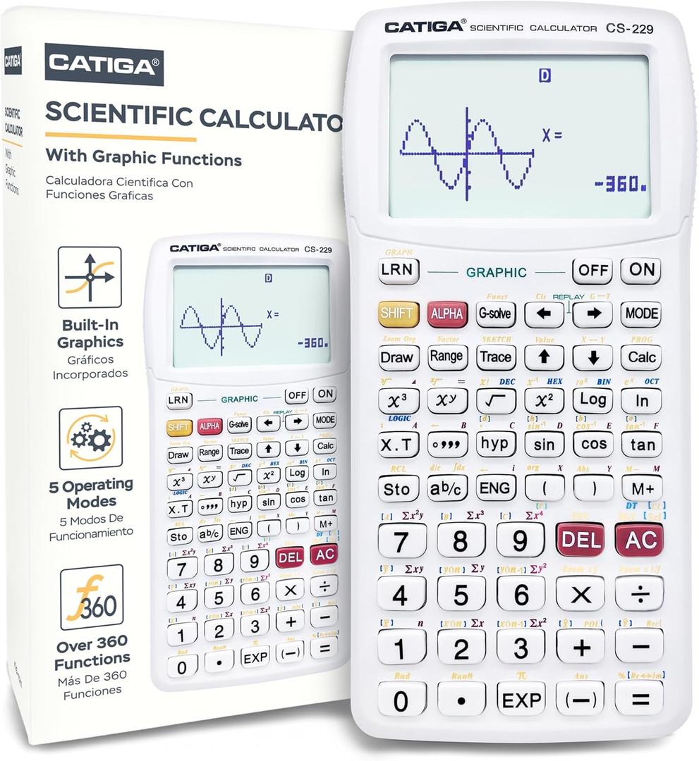 CATIGA Scientific Calculator with Graphic Functions - Multiple Modes with Intuitive Interface - Perfect for Students of Beginner and Advanced Courses, High School or College (3) White)