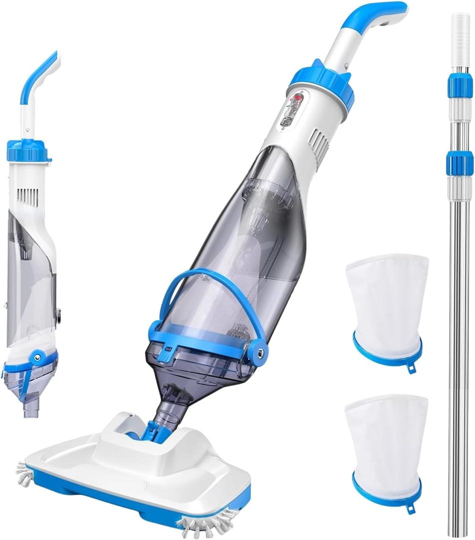 Consciot L2 Pool Vacuum for Above Ground & Inground Pools, Rechargeable Handheld Cleaner with Telescopic Pole, 18.5 GPM Suction, 13.4" Head, 60-Min Runtime, Ideal for Spa & Hot Tub (Blue & White)