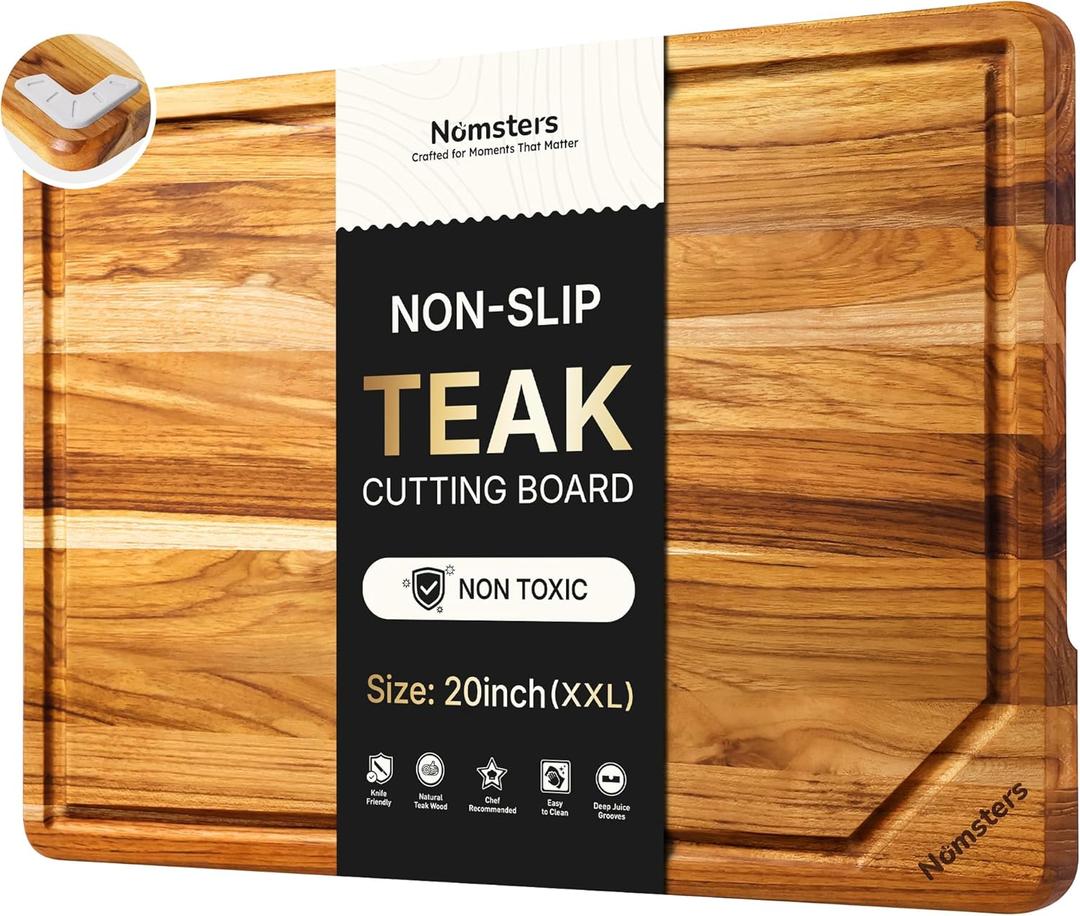 20'' Extra Large Teak Wood Cutting Board for Kitchen Non Slip Over Sink Charcuterie Board Serving Heavy Duty Non Toxic Wooden Chopping Board Thick Haus Big Xl XXl Convenient Kitchen Essentials, 20"L x 14"W
