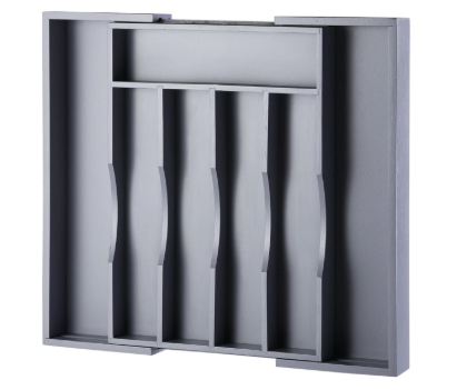 Expandable Bamboo Kitchen Drawer Organizer for Cutlery and Utensils, Adjustable Bamboo Wood Cutlery Tray in Drawer for Flatware and Silverware in Kitchen, (Grey) (7 Slots Expandable)