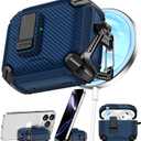 Pohgelan Compatible with AirPods 4 Case,Magnetic Automatic Lock with Phone Stand & Cleaning Kit,Compatible with Magsafe,Carbon Fiber Texture Cover -Blue