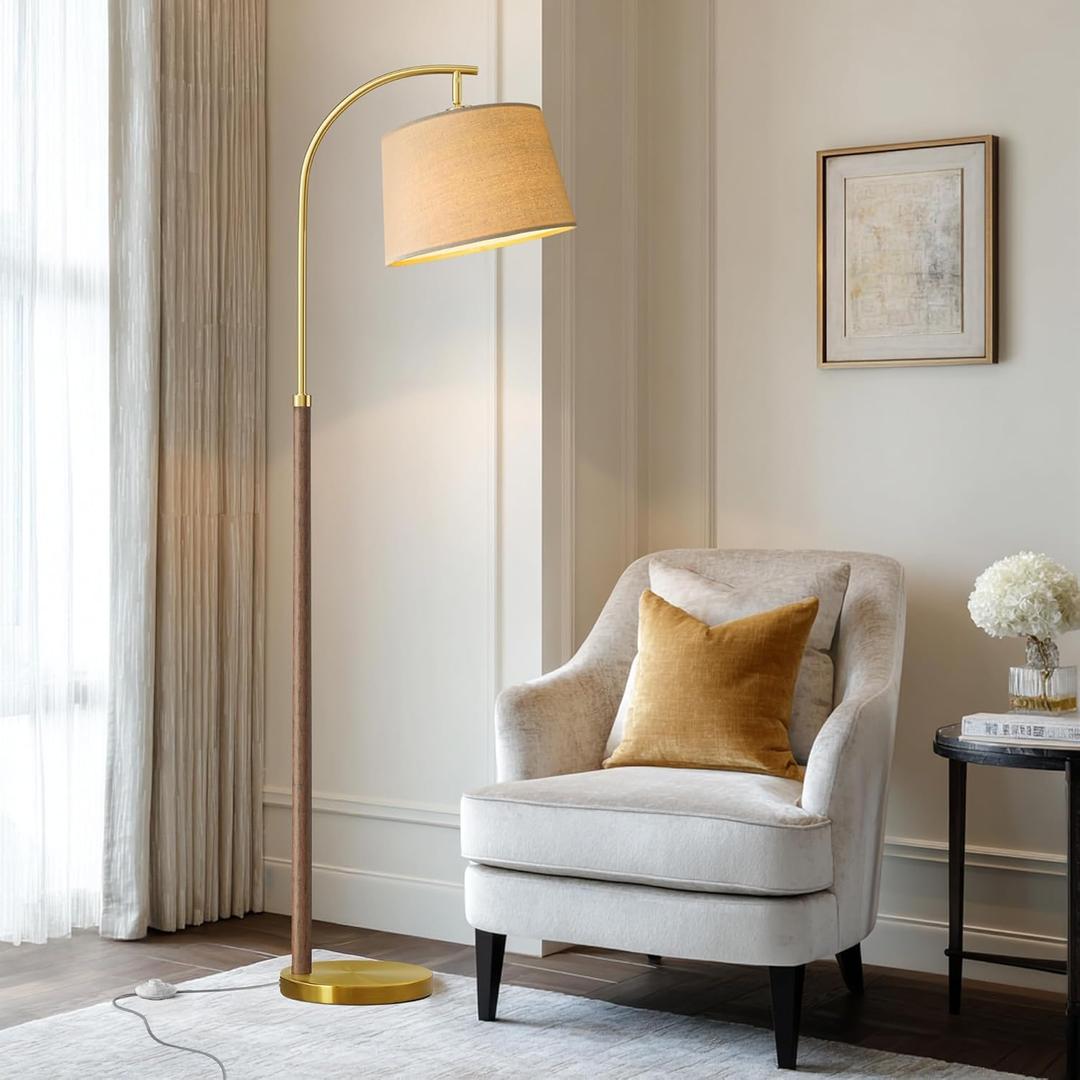 63" Wood Floor Lamps for Living Room with Foot Switch Arc Tall Standing Lamp for Bedroom Mid Century Modern Corner Gold Floor Lamps for Office Nursery Industrial Reading Lamp, Chestnut