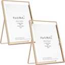 Gold 6x8'' Floating Photo Frame 2 Pack, Beaded Metal Frame Fits 3.5x5'', 4x6'' & 5x7'' Pictures, Adjustable Tabletop & Shelf Display, Elegant Wedding Gift for Home Decor