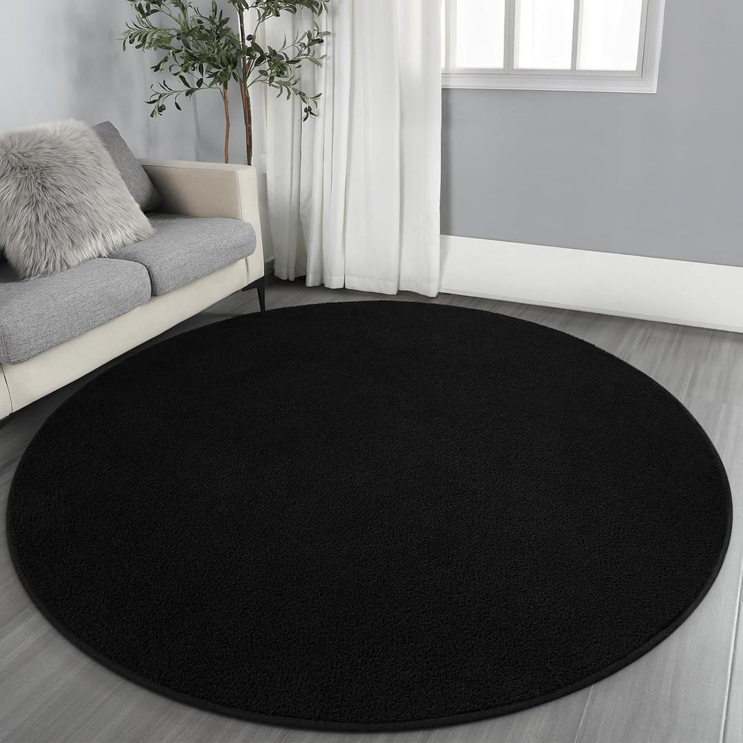Ultra Soft Round Area Rugs for Living Room Bedroom, 4x4 Feet Black Thickened Memory Foam Modern Indoor Circle Carpets, Non-Slip Comfy Circular Rug for Boys Girls Nursery Room Home Decor