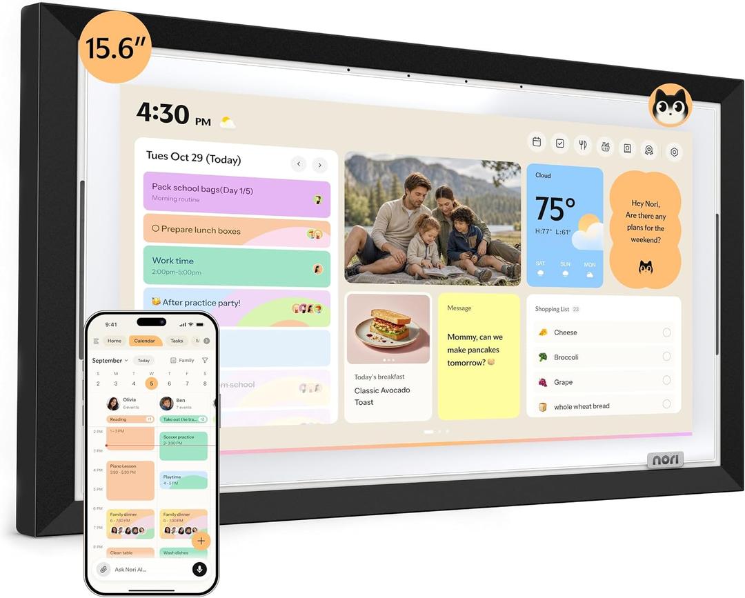 NORI Family Hub,15.6-Inch AI Digital Electronic Calendar to Organize Family