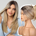 Wigs,Natural Central Lace Bob, Premium Heat-Resistant Synttic Straight Wigs for Women Daily Use(Ombre Light Blonde with Brown Highlight)