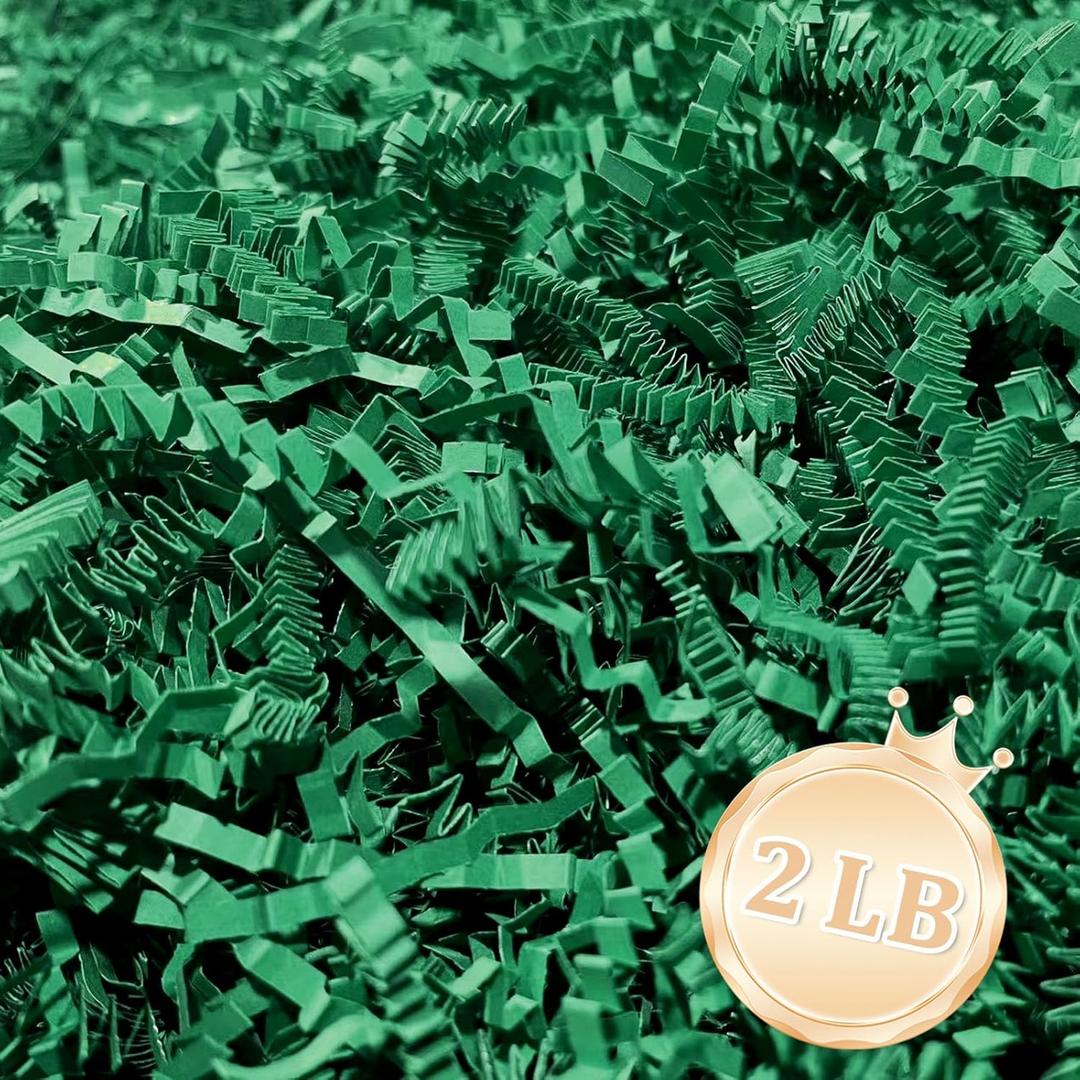 2 LB Dark Green Crinkle Cut Paper Shred Filler Great for Gift Wrapping, Dark Green Basket Fillers, Birthday, Gift Wrapping, Anniversary, Halloween Thanksgiving Christmas Party Decor Filling Supplies