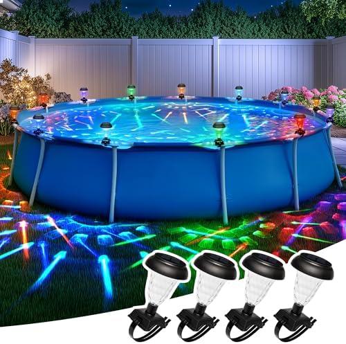 SUNCKET Solar Powered Pool Lights, Auto-ON/Off Floating Lights for Above Ground Framed Pools, Waterproof RGB Color Changing Light, Backyard Decor Accessories 4 Pack (Missing One Peg)