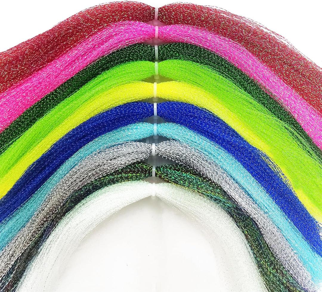 Aventik Fly Tying Materials Set 10 Colors Ripple Flashabou & Crystal Flash Fishing Lure Making Supplies for Flies Flash Fiber & Crystal Flash Set