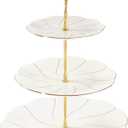 DUJUST Luxury Larger 3-Tier Cupcake Stand Tower, British Style Porcelain Serving Tray with Golden Trim, Food Grade Dessert Display Stand for Tea Party & Home Décor - 45% Larger Plates, Elegant White Larger
