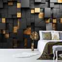 Black Gold Geometric Wallpaper Peel and Stick 3D Large Self Adhesive Wall Mural for Living Room 137"x100"