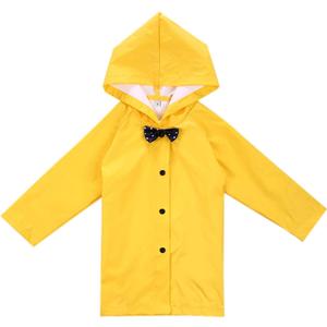 Age 2-10 Years Kids Hooded Button Down Long Jacket Bow Rainwear Lightweight Raincoat (Yellow)