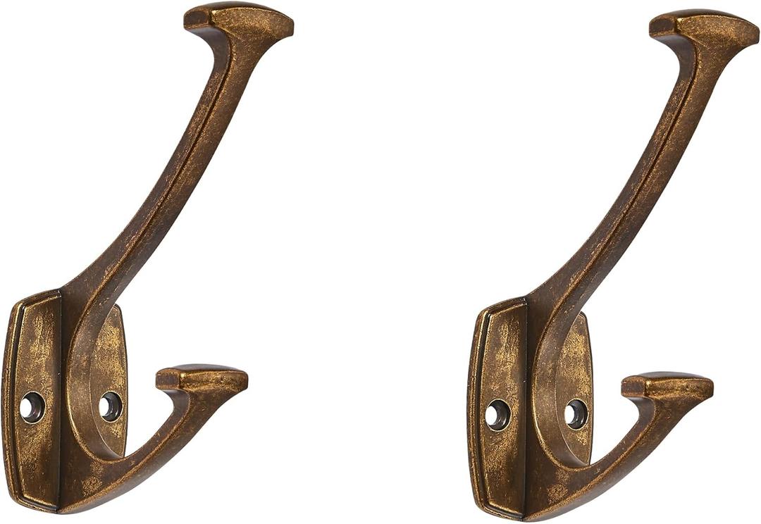 Antique Brass Hooks Wall Mounted Decorative Solid Heavy-Duty Coat Hooks for Towels,Coats,Robes,Towels,Bag Behind The Door,Bathroom Wall Hooks (2 Pack)