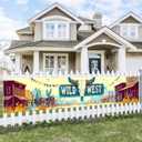 Wild West Banner 118x20 Inch Western Cowboy Backdrop with Bull Skull Sign Cartoon Town Design for Country Party Decorations Bar Saloon Ranch Wall Decor for Outdoor Event (Desert Tones)