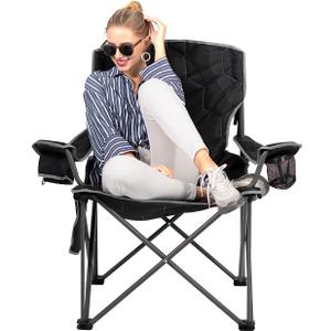 SUNNYFEEL XXL Oversized Camping Chair, 500 LBS Heavy Duty Lawn Chairs, Portable Folding Sports Chairs with Armrest, Cup Holder, Pocket Bag for Outdoor/Travel/Picnic (Black)