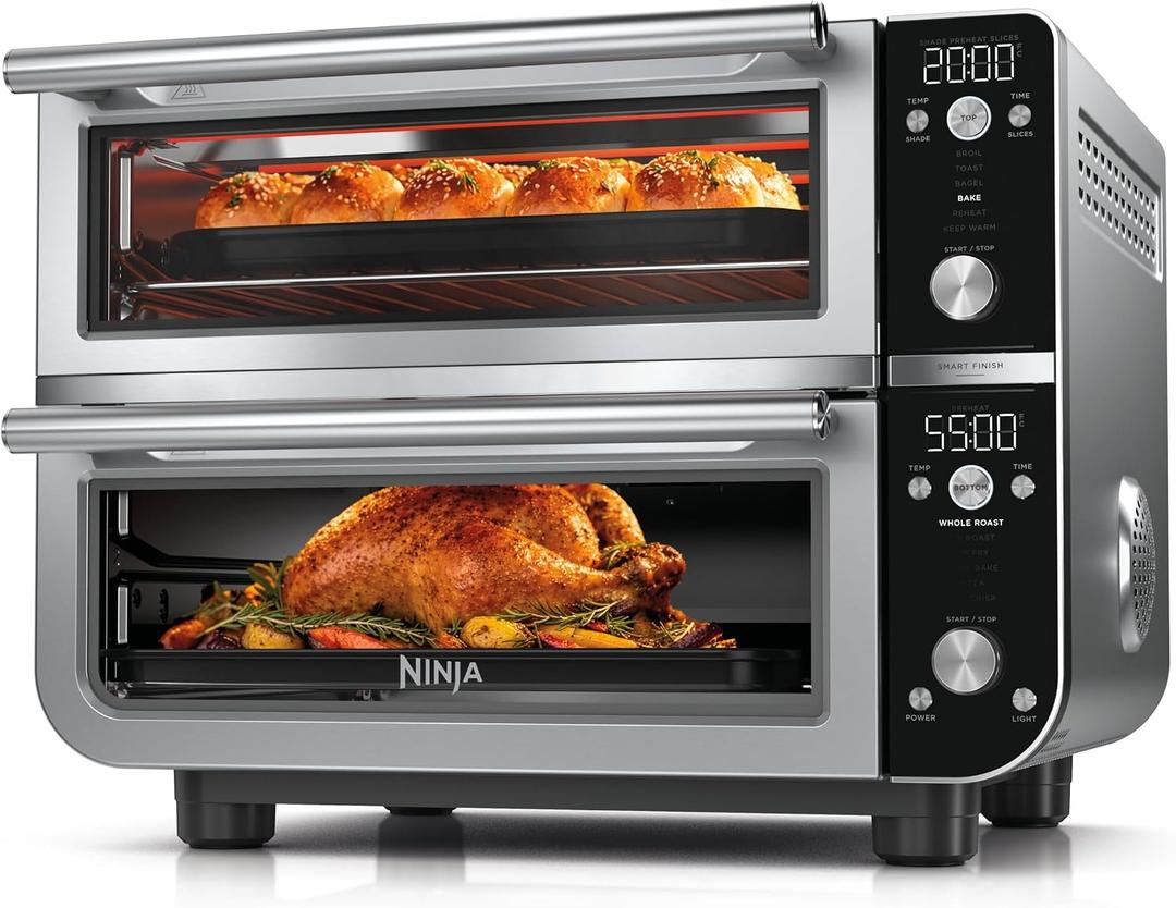Ninja Double Oven Pro Smart XL Countertop Oven & Air Fryer | 30.2 Qt Capacity | 12-in-1 with Smart Finish & Dual Zone Tech to Cook 2 Meals at Once | Fits up to 4.5lb Chicken | Stainless Steel | DCT801