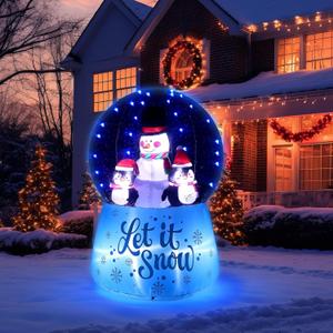 Shappy 5.5ft Inflatable Snow Globe with Built in LEDs Christmas Inflatable Decoration with Snowman Blow Up Holiday Family Party Decoration for Outdoor Yard Garden Lawn(Blue,Snowman, Penguin)