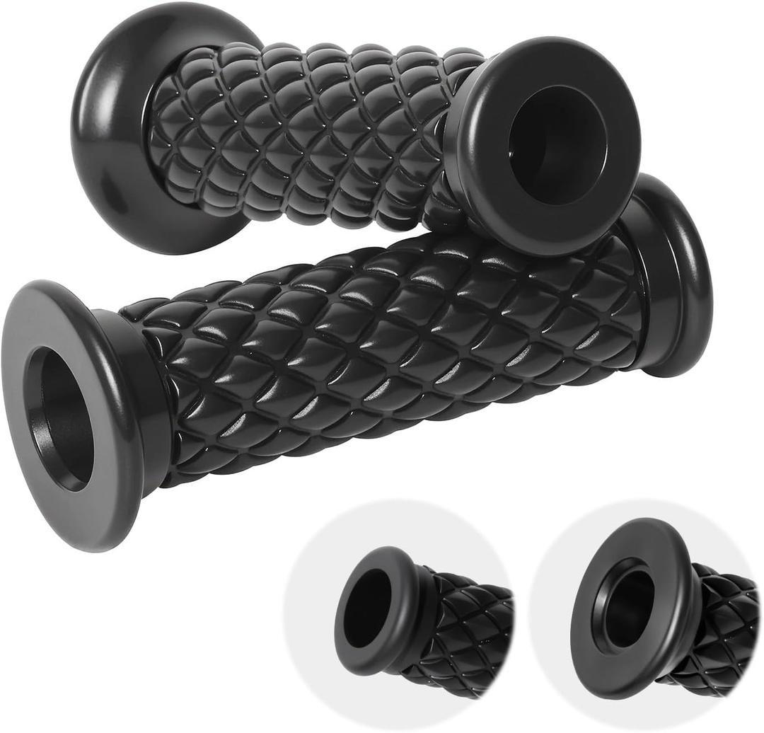 StarknightMT Motorcycle Vintage Non Slip Handlebar Grips 7/8" 22mm 1" 24mm Rubber Handle Grips, Open End (Black)